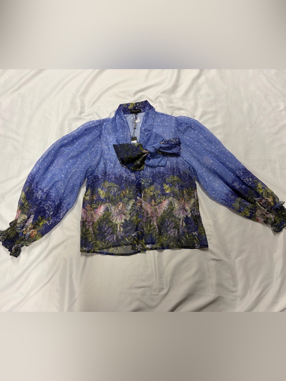 Beulah Blue Floral Tie-Neck Blouse Lot C